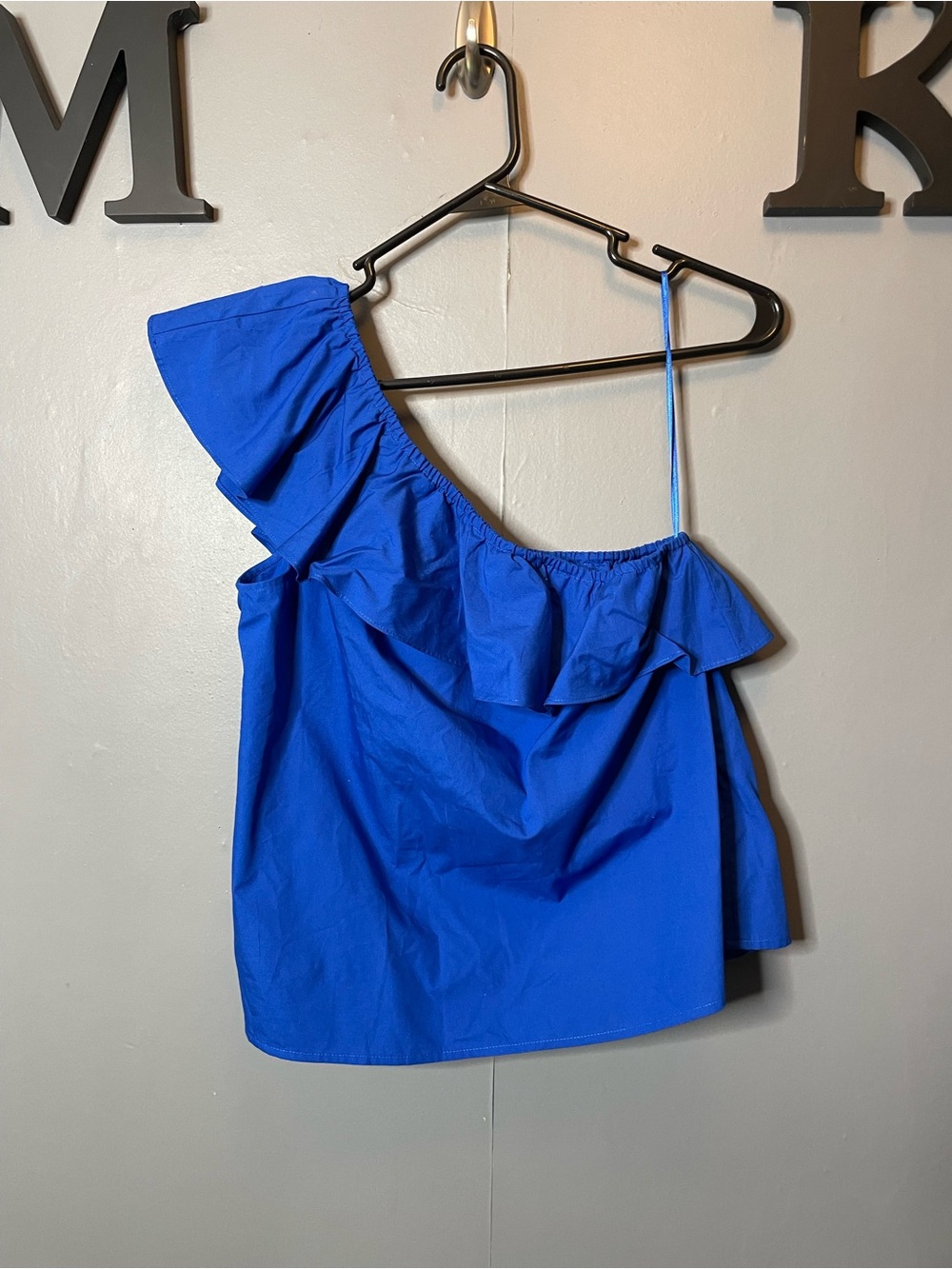 Banana Republic Blue One-Shoulder Cotton Ruffle Top‎ size small new